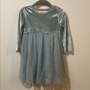Baby Boden Ice Blue Velvet Dress with Stars and Angel Wings- Holiday